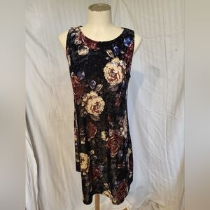 Eclipse Black and Purple Floral Mini Dress, Size Medium